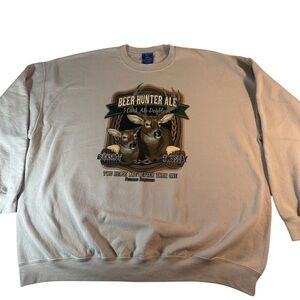Beer Hunter Ale Beige Graphic Sweatshirt Deer Hunting Humor Outdoor Pullover 2XL